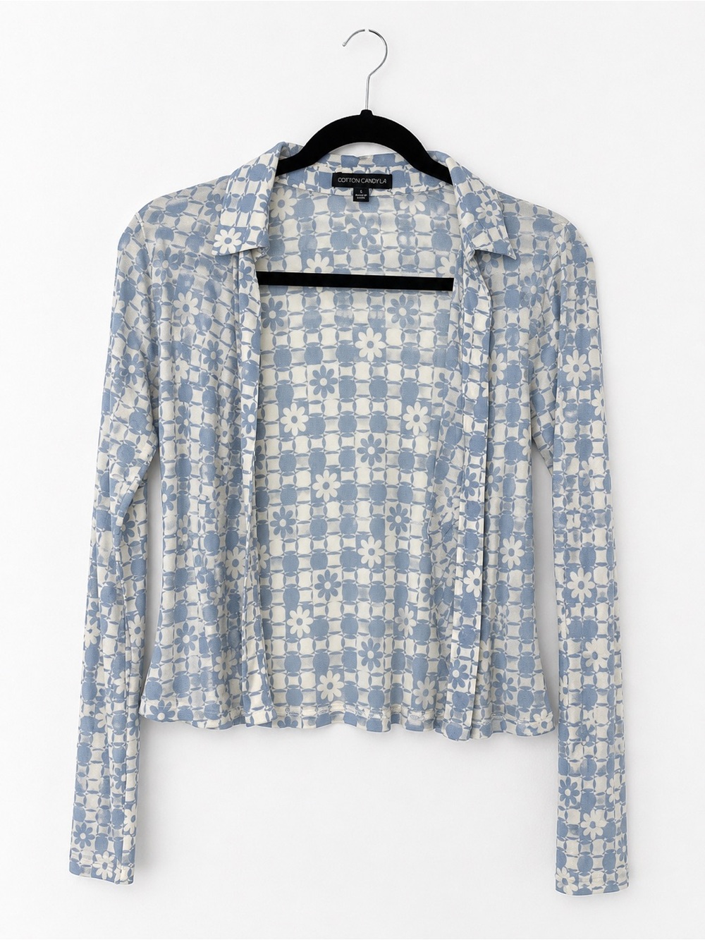 Cotton Candy LA Blue & Cream Floral Print Collared Top – Size S